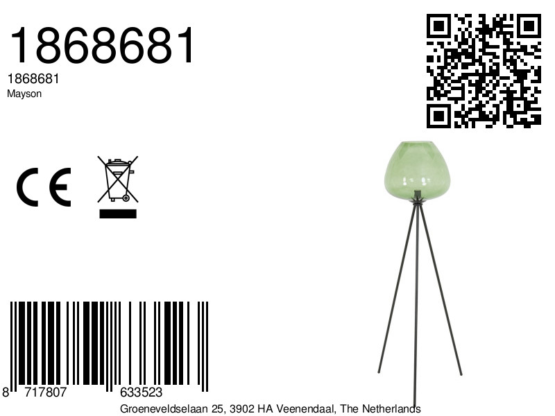 Lampadaire trépied noir avec verre vert Light & Living Mayson – Image 2