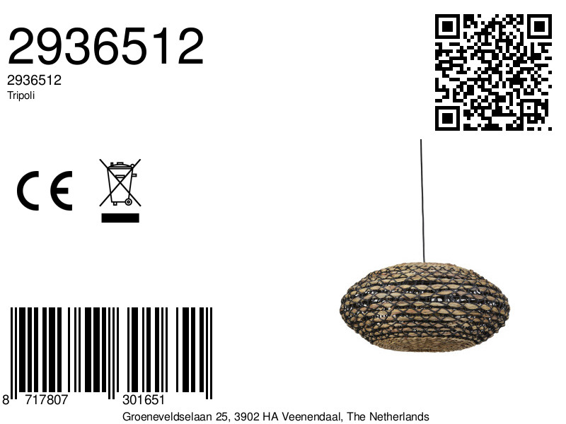 Suspension en osier noir tressé Light & Living Tripoli – Image 6