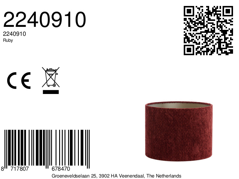 Abat-jour en tissu rouge de forme cylindrique Light & Living Ruby – Image 9