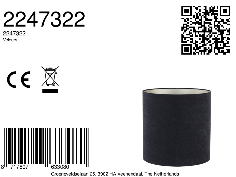 Abat-jour cylindrique noir original Light & Living Velours – Image 7