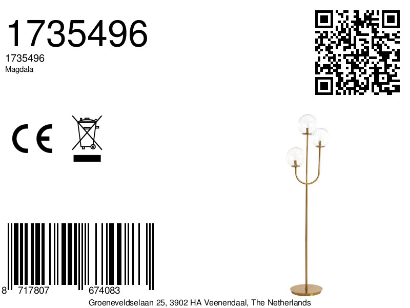 Lamp de sol dorée avec des boules en verre Light & Living Magdala – Image 8