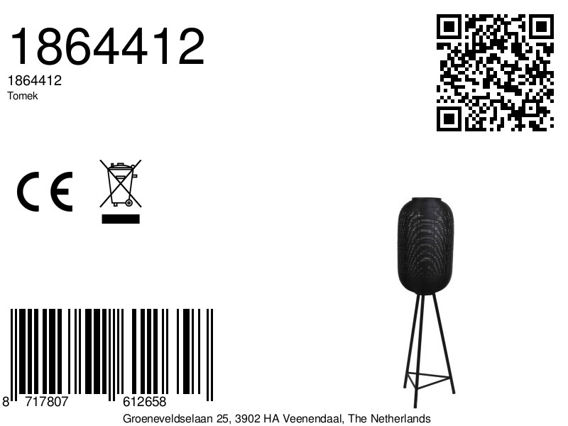 Lampadaire noir avec pied Light & Living Tomek – Image 9