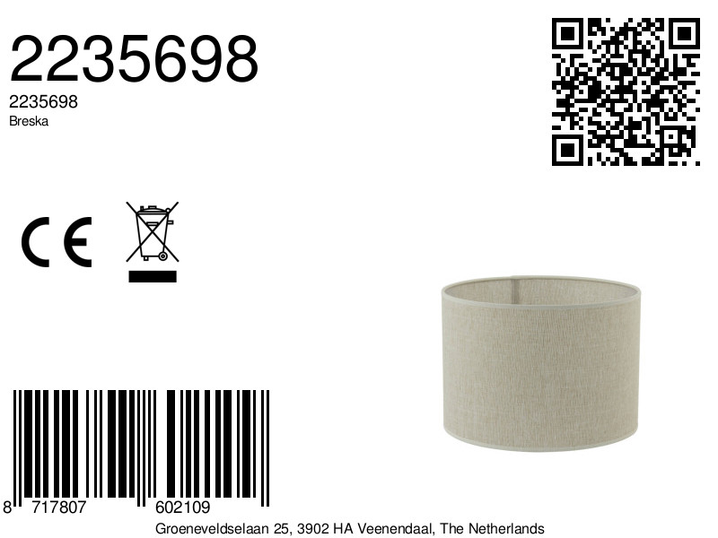 Abat-jour cylindrique en tissu beige Light & Living Breska – Image 9