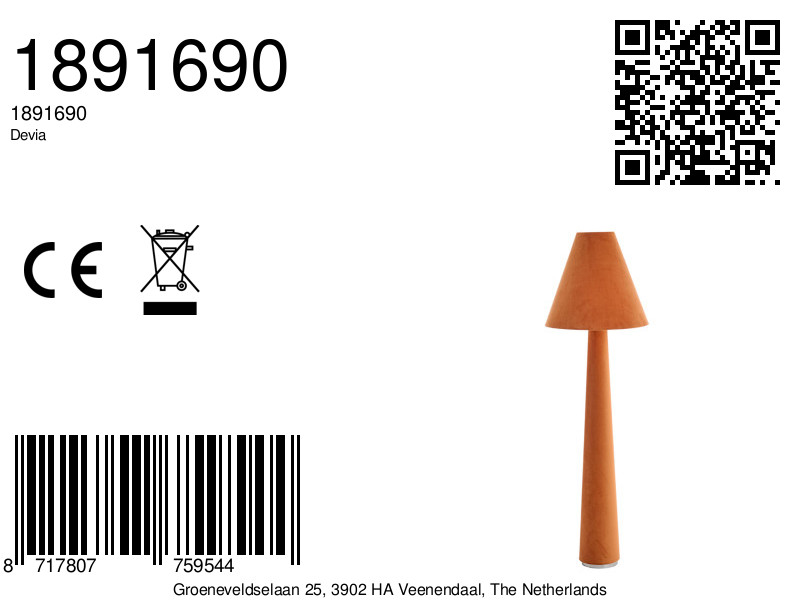 Lampadaire orange au look vintage Light & Living Devia – Image 6