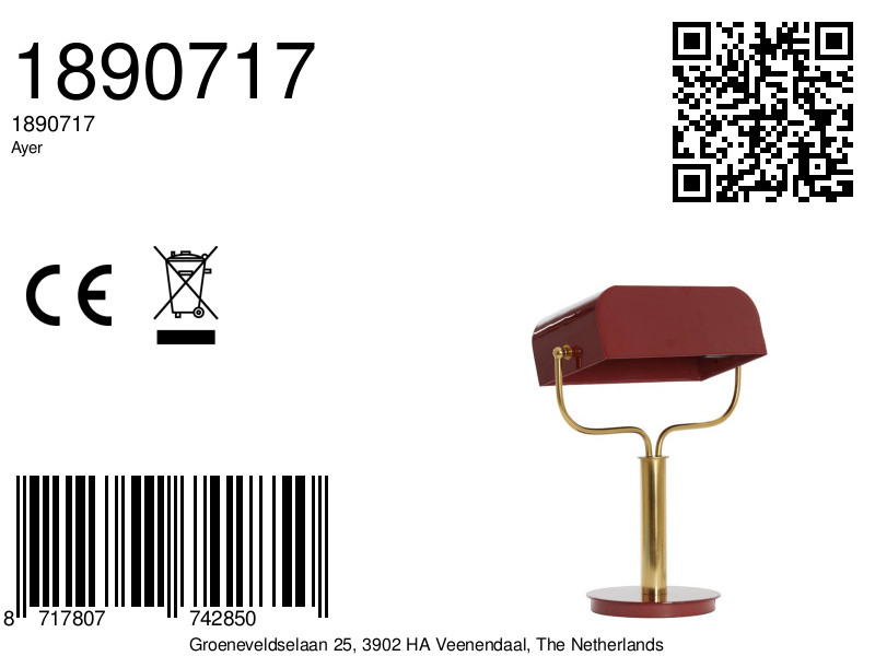 Lampe de table rouge Light & Living Ayer avec abat-jour de style banquier – Image 6