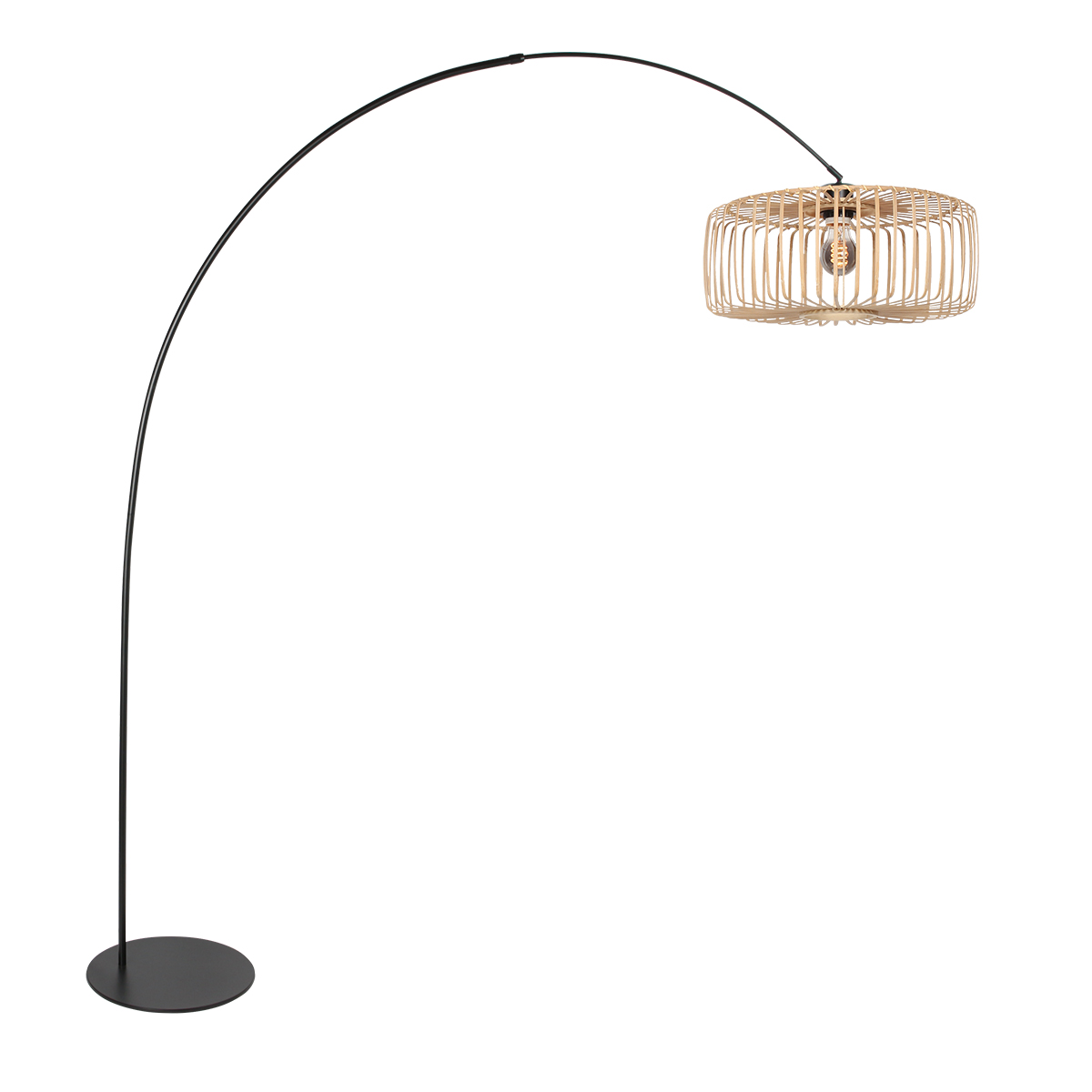 Lampadaire tendance noir avec abat-jour naturel Anne Lighting Curve