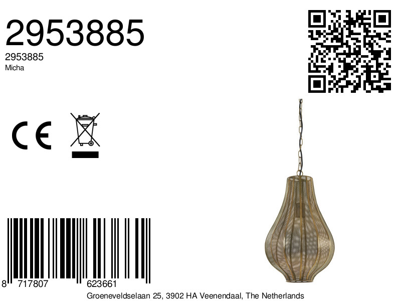 Suspension grillagée dorée en métal Light & Living Micha – Image 7