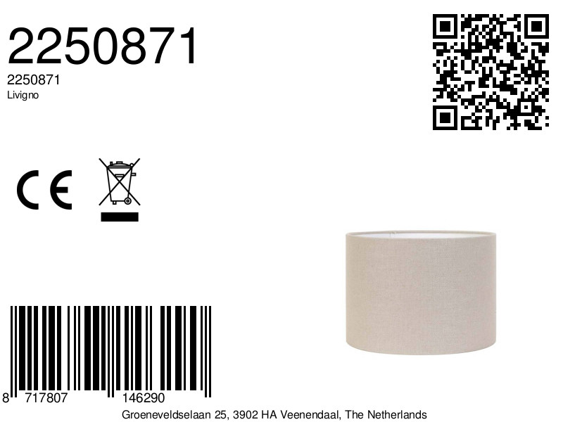 Tissu d'abat-jour en forme cylindrique beige Light & Living Livigno – Image 3