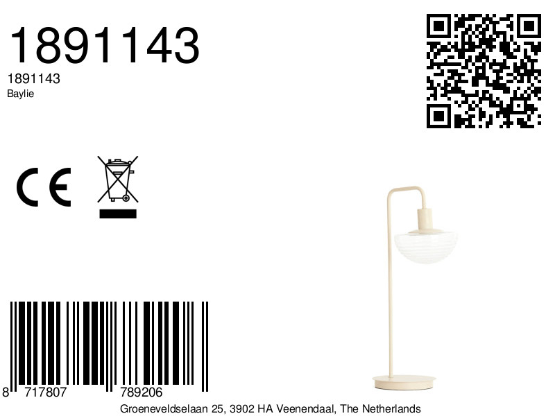 Lampe crème avec abat-jour en verre Light & Living Baylie – Image 7