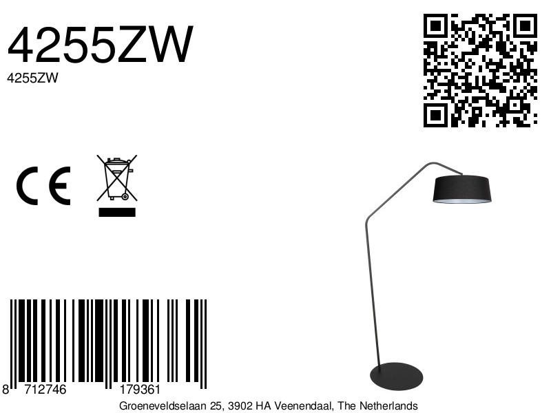 Lampadaire moderne avec abat-jour conique noir Anne Lighting ZigZag – Image 14