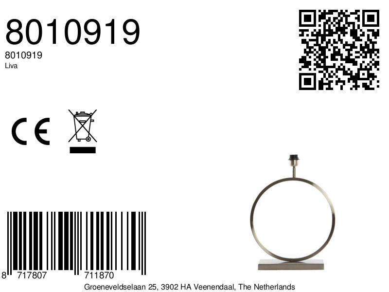 Socle de lampe moderne en métal rond Light & Living Liva – Image 8