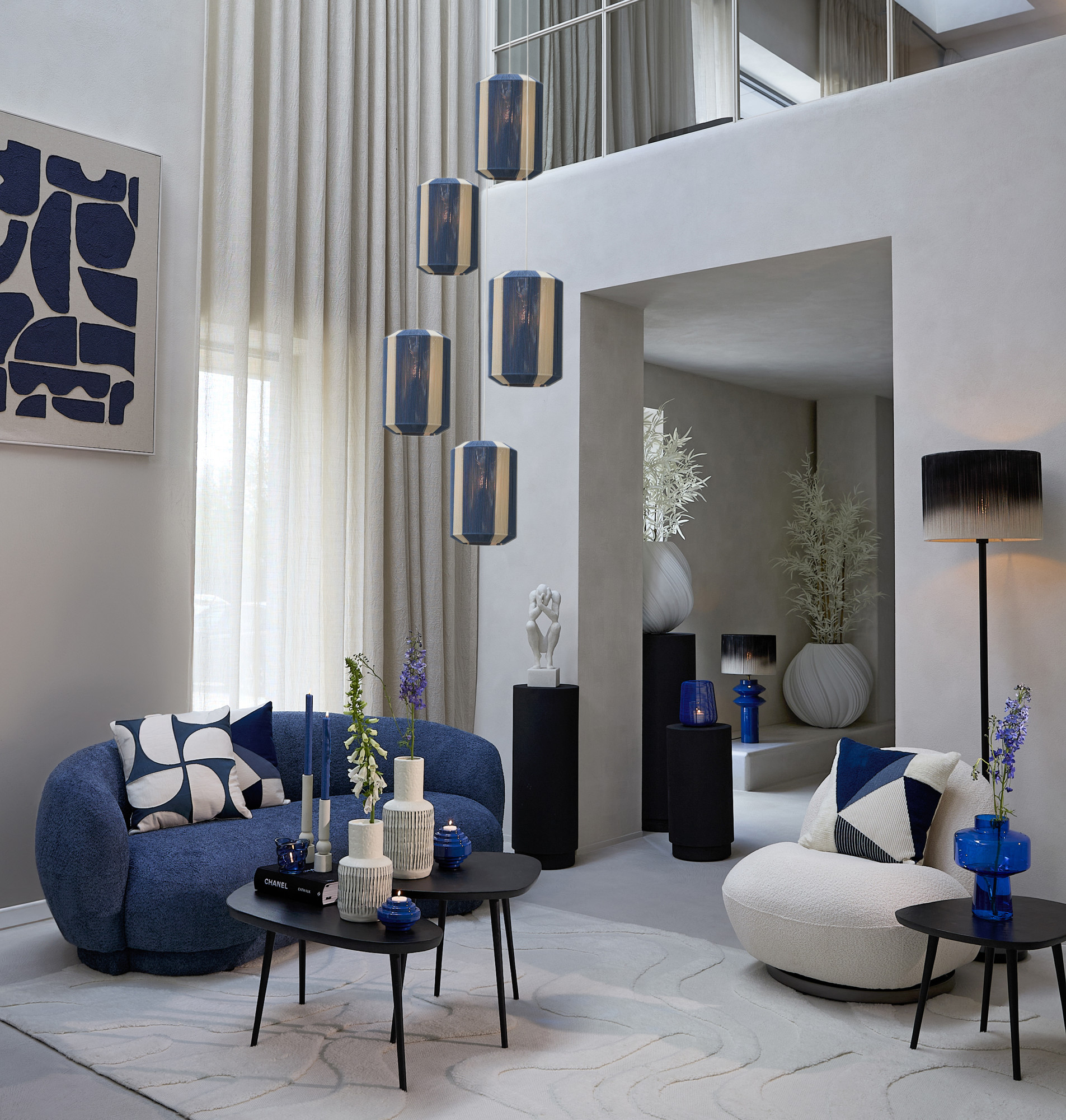 Suspension rayée bleue en tissu Light & Living Kozana – Image 4