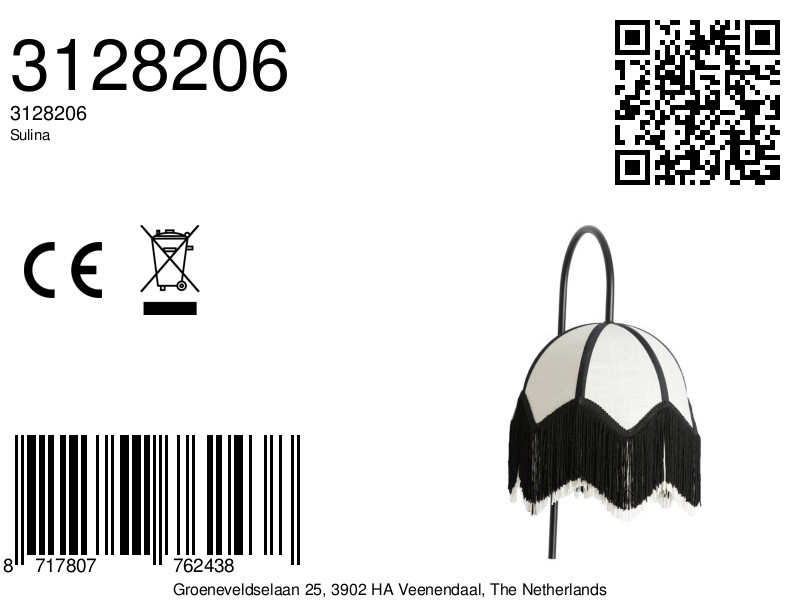 Abat-jour à franges noir et blanc Light & Living Sulina – Image 8