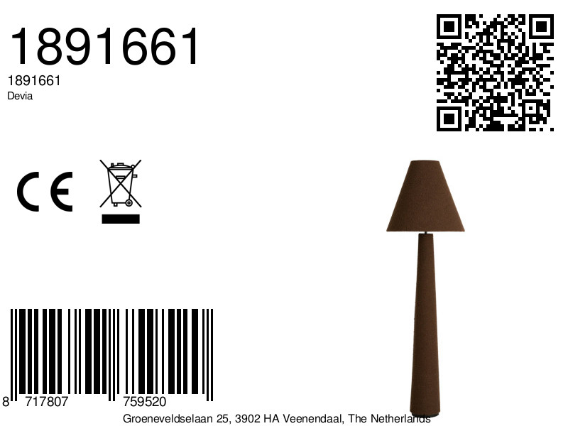 Lampadaire vintage en tissu marron Light & Living Devia – Image 8