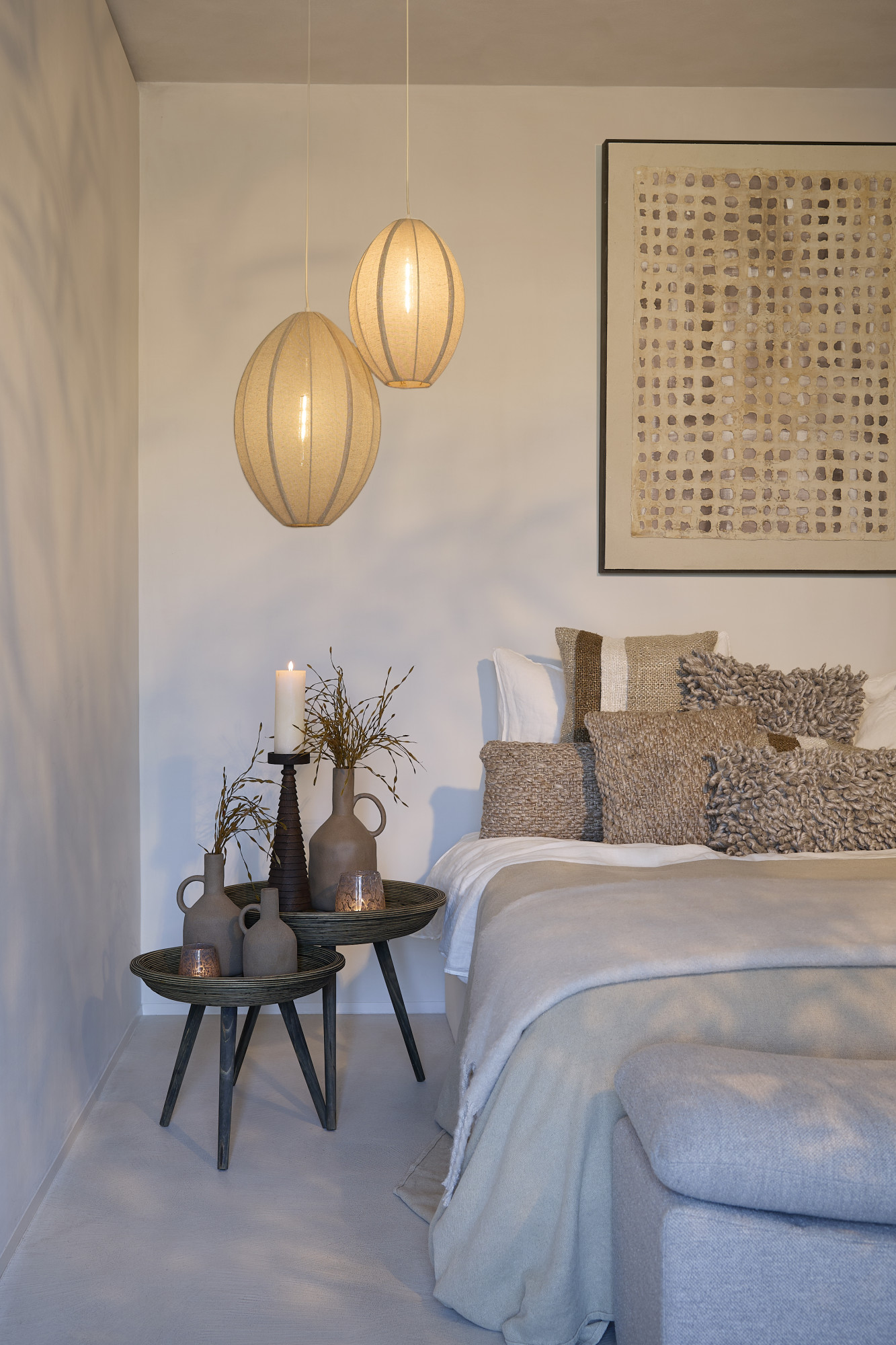 Suspension ovale en tissu beige Light & Living Milatos – Image 4