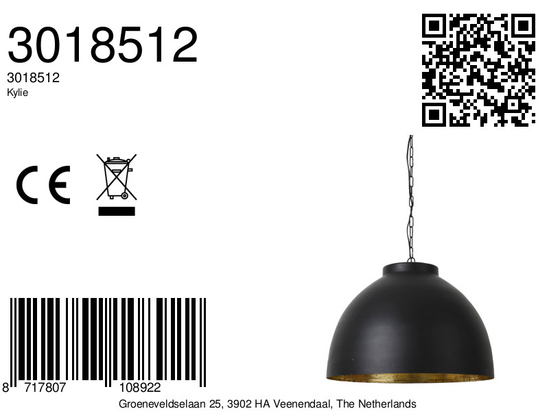 Suspension noire avec abat-jour industriel Light & Living Kylie – Image 10