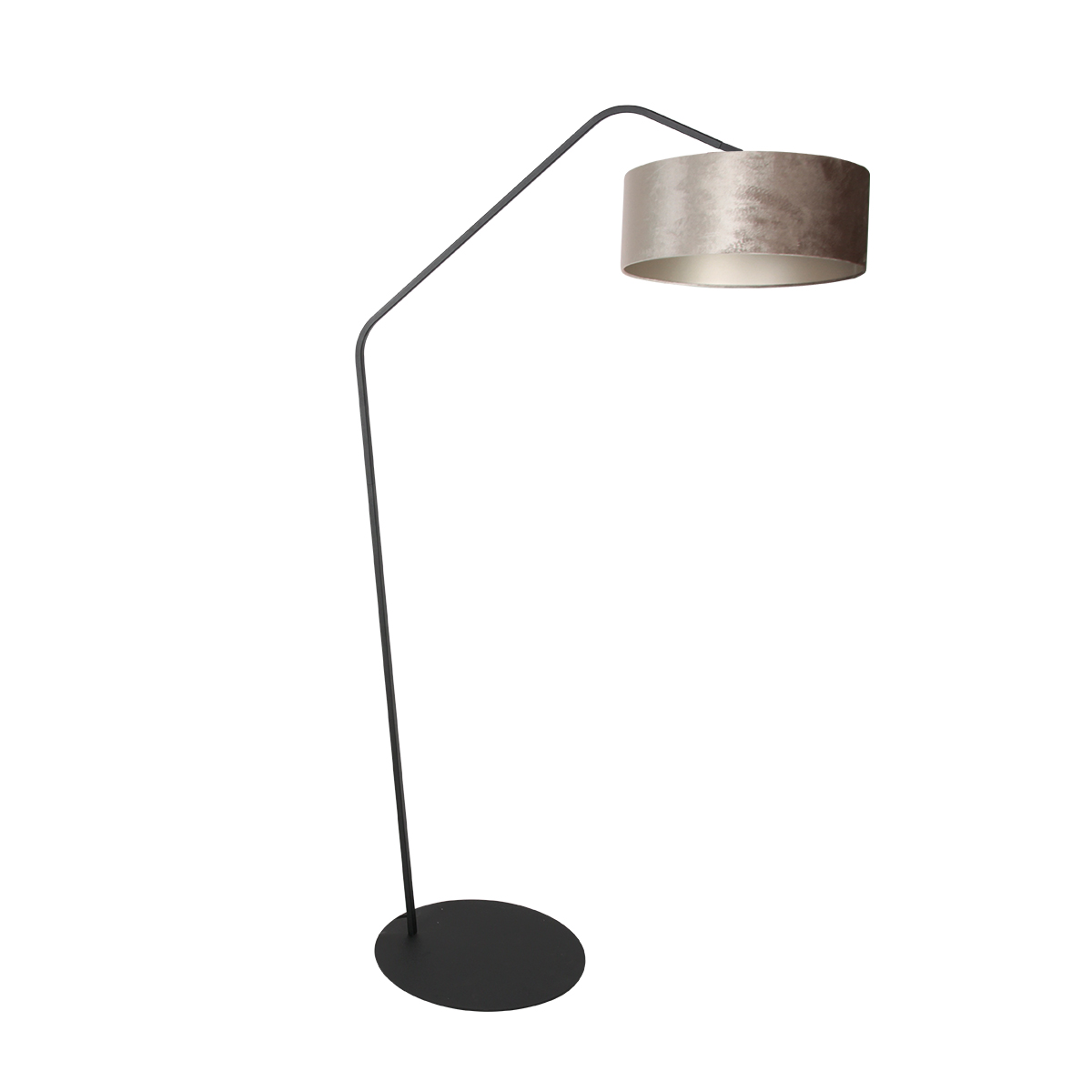 Lampadaire arqué noir avec abat-jour velours argenté Anne Lighting ZigZag