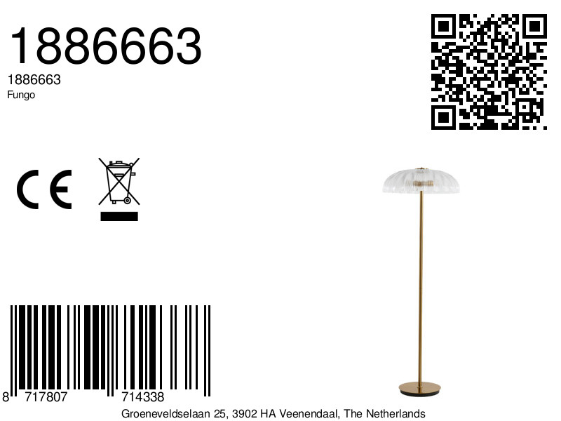 Lampadaire classique doré avec abat-jour parapluie en verre Light & Living Fungo – Image 7