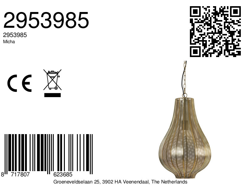 Suspension en métal doré Light & Living Micha – Image 7