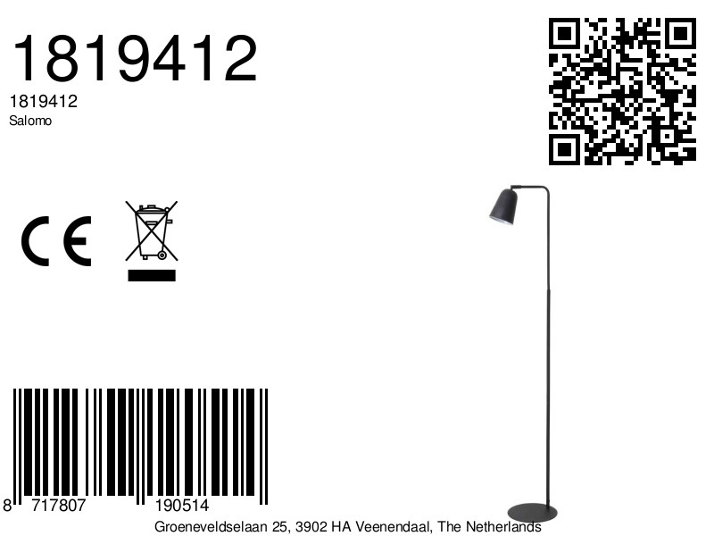 Lamp de sol noire design minimaliste Light & Living Salomo – Image 3