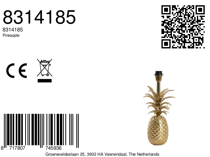 Piedestal de lampe en design d'ananas doré Light & Living Pineapple – Image 10