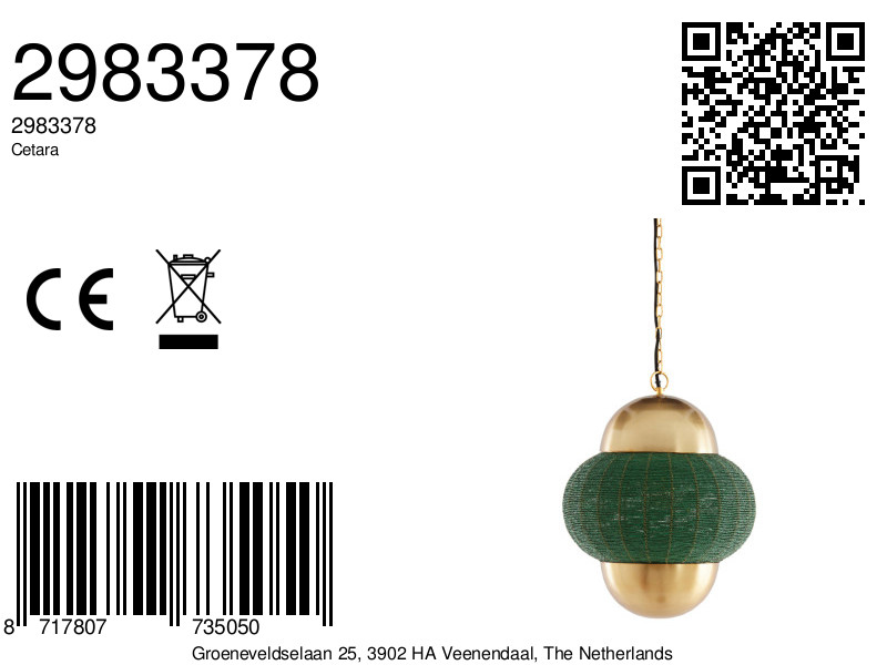 Suspension vert-doré avec abat-jour design Light & Living Cetara – Image 8