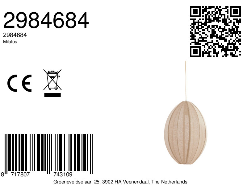 Suspension ovale beige avec abat-jour en tissu Light & Living Milatos – Image 10