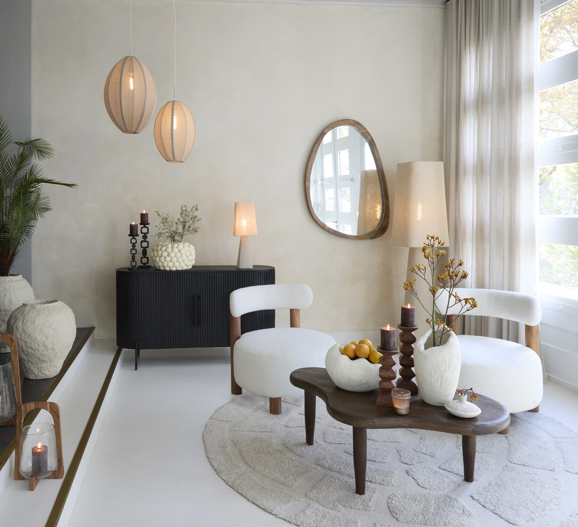 Suspension ovale beige avec abat-jour en tissu Light & Living Milatos – Image 5