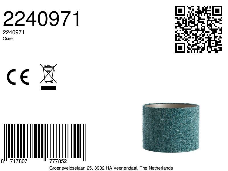 Abat-jour en tissu turquoise en forme de cylindre Light & Living Osire – Image 7