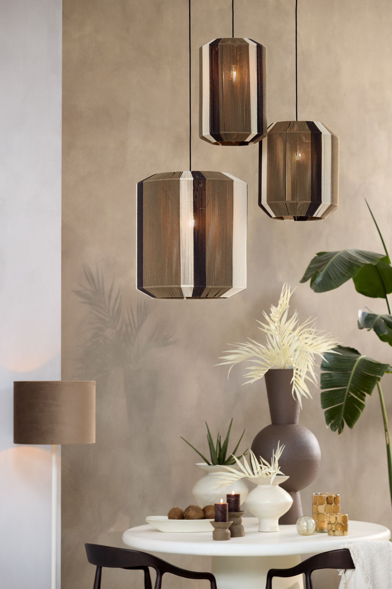 Suspension rayée marron et blanche Light & Living Kozana – Image 4