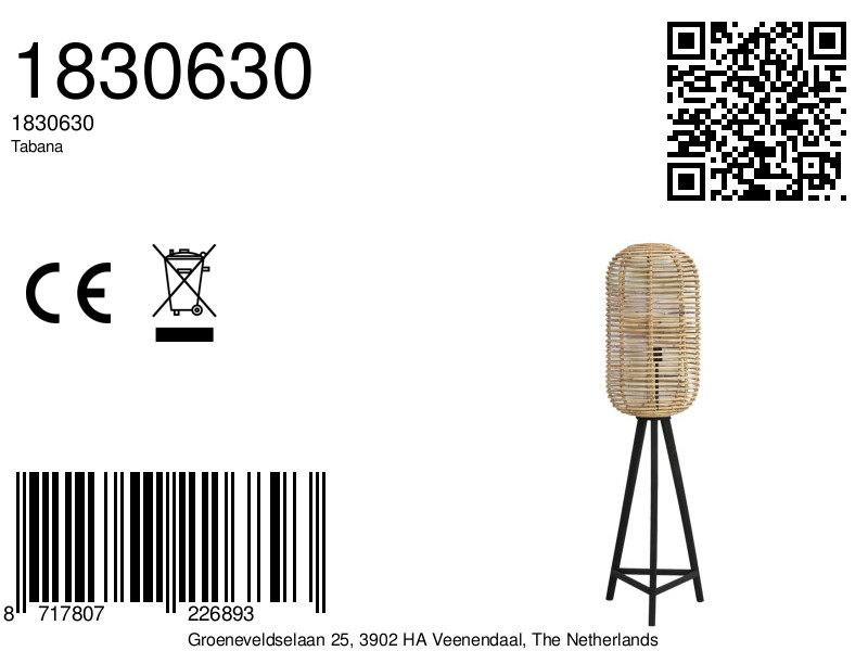 Lampadaire en rotin sur trépied Light & Living Tabana – Image 4