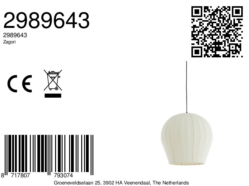 Suspension blanche en tissu avec abat-jour élégant Light & Living Zagori – Image 6