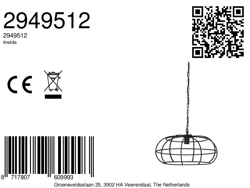 Suspension en fil noir avec structure métallique Light & Living Imelda – Image 9