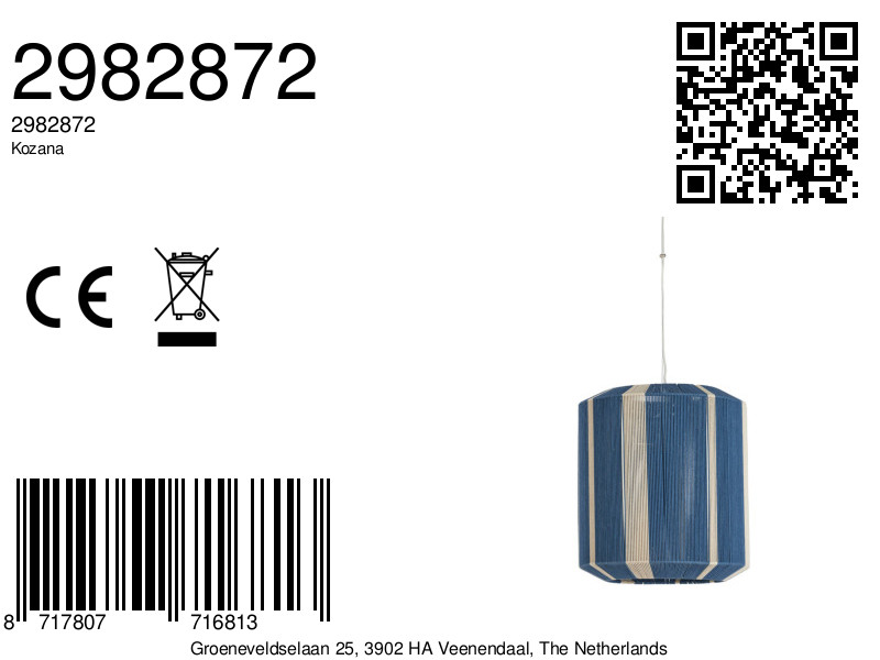 Suspension bleu et blanc avec bandes textiles Light & Living Kozana – Image 7