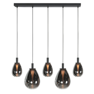 Suspension design noire avec 5 abat-jour en verre fumé Steinhauer Glimsy