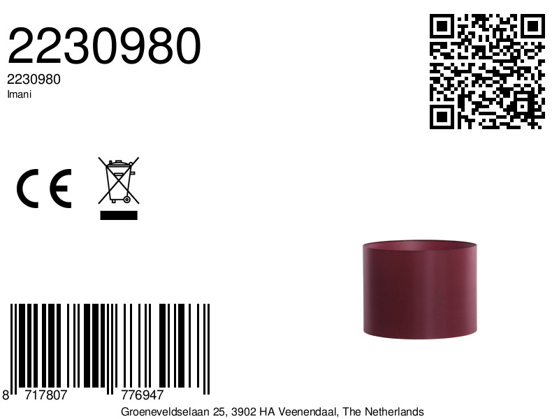 Abat-jour bordeaux en forme cylindrique Light & Living Imani – Image 7