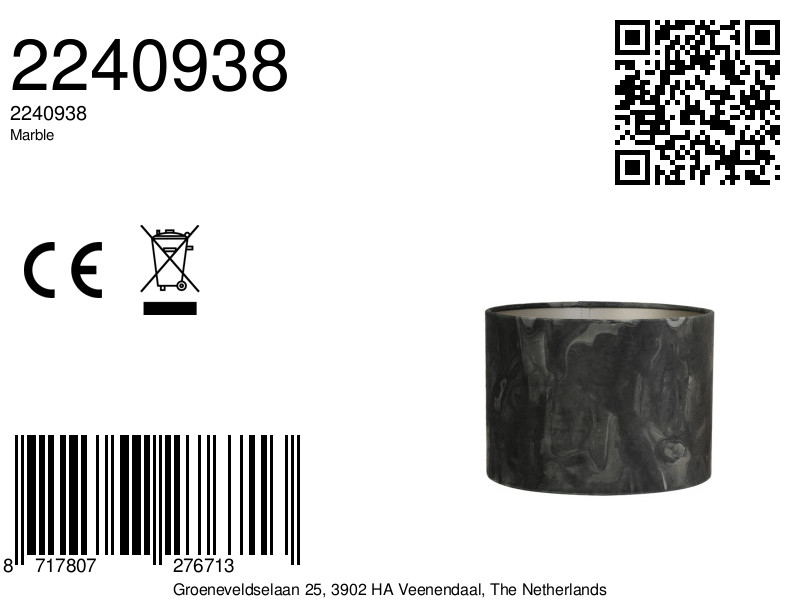 Abat-jour cylindrique noir pour votre intérieur Light & Living Marble – Image 7