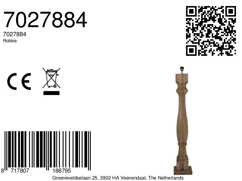 Piedestal de lampe en bois design classique Light & Living Robbia – Image 6