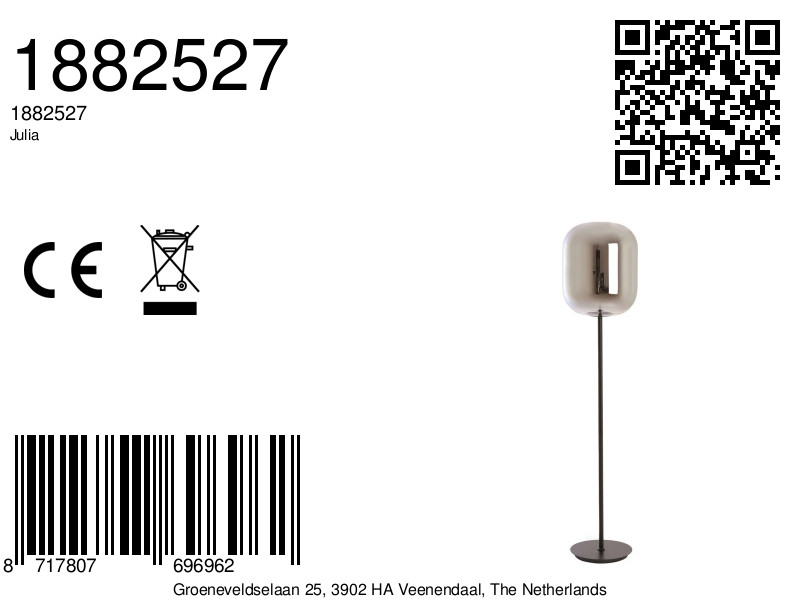 Lampadaire simple avec globe en verre fumé Light & Living Julia – Image 7