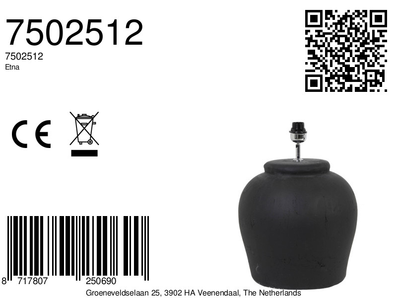 Piedestal de lampe en céramique noire Light & Living Etna – Image 2