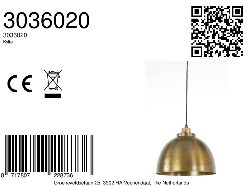 Suspension en métal doré Light & Living Kylie – Image 8