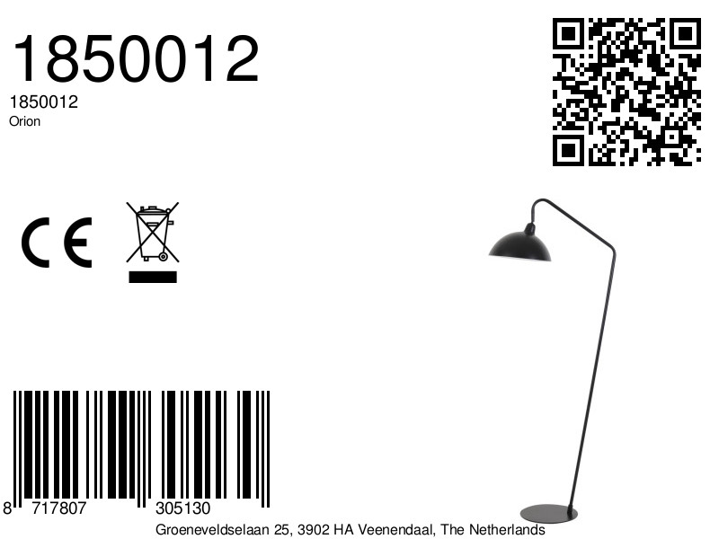 Lampe sur pied en métal noir Light & Living Orion – Image 6