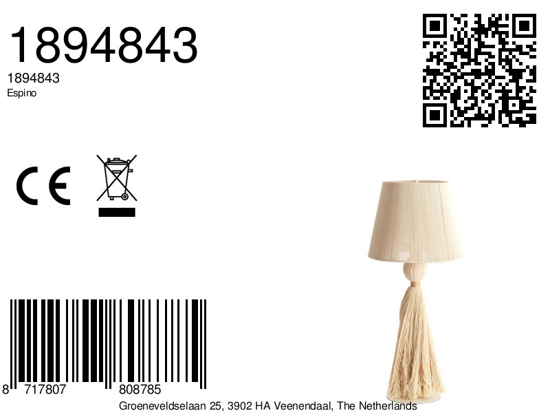 Lampe de table beige avec pompon décoratif Light & Living Espino – Image 6