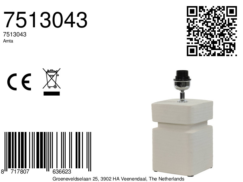 Base de lampe carrée blanche Light & Living Amta – Image 8