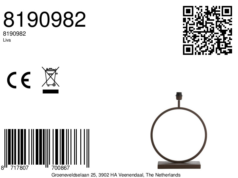 Socle de lampe en métal rond Light & Living Liva – Image 8