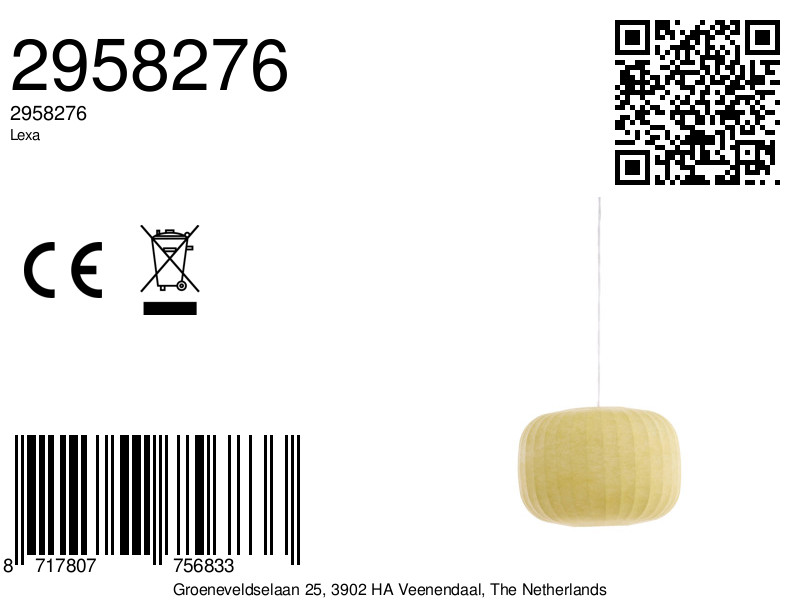 Suspension ronde en tissu jaune pâle Light & Living Lexa – Image 6