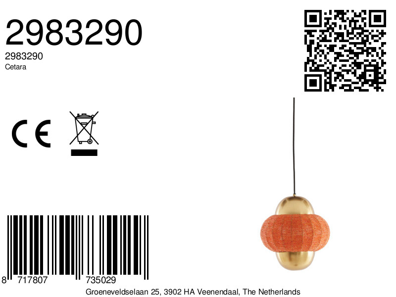 Suspension dorée avec motif orange Light & Living Cetara – Image 8