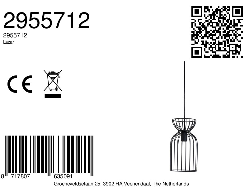 Suspension cage en métal noir Light & Living Lazar – Image 8