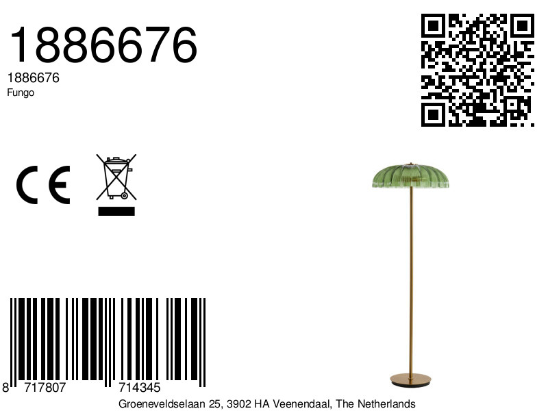 Lampadaire doré et vert avec verre strié Light & Living Fungo – Image 8