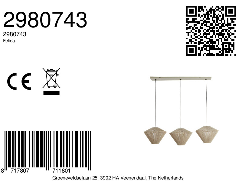 Suspension triple avec abat-jours en fil beige Light & Living Felida – Image 7